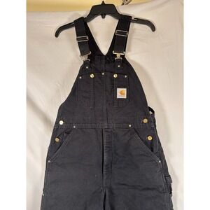 Carhartt R01 BLK Double Knee Bib Overalls Mens 34x30 Quilt Lined Workwear Black